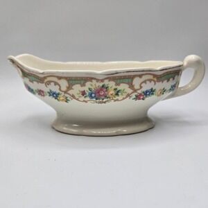 1930s Floral China Gravy Boat w/ Gold Trim, Mount Clemens Mildred Colletion USA.